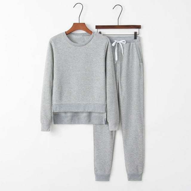 DPTALR Femmes Sweat-Shirts 2 Pièces Tenues Sweat-Shirt Col Rond Survêtement Automne Ourlet Irrégulier Pull Lounge Sets