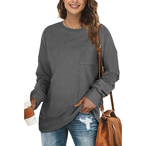 Sudaderas informales sólidas para mujer, camisetas de manga larga con cuello redondo, jerséis sueltos Fokelyi WMZL-2179-28