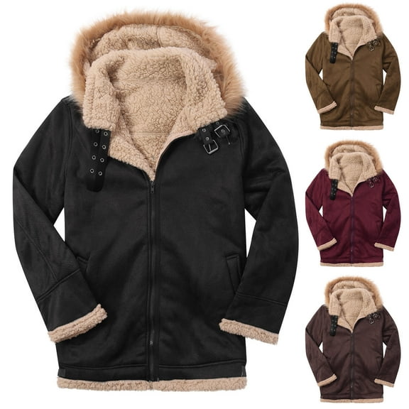 Brondbend Men's Coat Man Jacket Hooded Long Sleeved Zipper Pocket Outerwear Solid Color Warm Jacket Loose Fit Vacation Tops Black