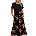 thumbnail image 1 of Fankiway Robe à Manches Courtes Col Rond Mi-Mollet Double Poche Imprimé Floral Robe à Manches Courtes Col Rond Robes Grande Taille pour Femmes Courbes Robes de Printemps pour Femmes 3631, 1 of 4