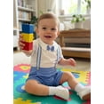 thumbnail image 5 of BemeyourBBs Newborn Baby Boys Mothers Day Mama's Boy Outfits Infant Baby Boy Baptism Gentleman Outfit Letter Embroidered Collared Short Sleeve Shirt Romper Bowtie and Suspender Shorts 2 Pcs Set, 5 of 9