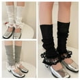 thumbnail image 3 of Korean Aesthetic Women Girls Ribbed Knit Stretch Leg Warmer Calf Socks Ruffled Lace Trim Patchwork Leg Cover Boot Cuff, 3 of 20