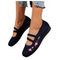 thumbnail image 1 of Ballerines pour Femmes Confortables à Fleurs Brodées, Chaussures de Robe à Bout Rond, à Enfiler, Ballerines de Marche, Petits Talons Compensés, 1 of 7