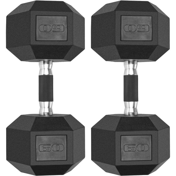 TLGREEN Rubber Coated Cast Iron Hex Dumbbells Set of 2, 60lb, with Anti-Slip Rubber Grip