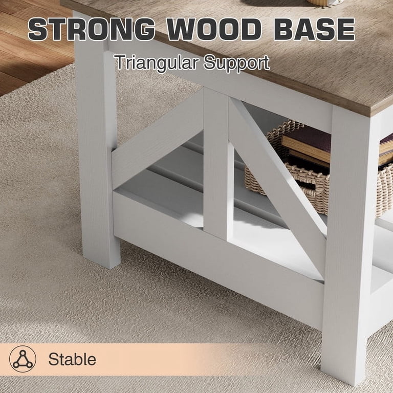 Homall 39" Farmhouse Coffee Table, 2-Tier Wood Storage photo 4