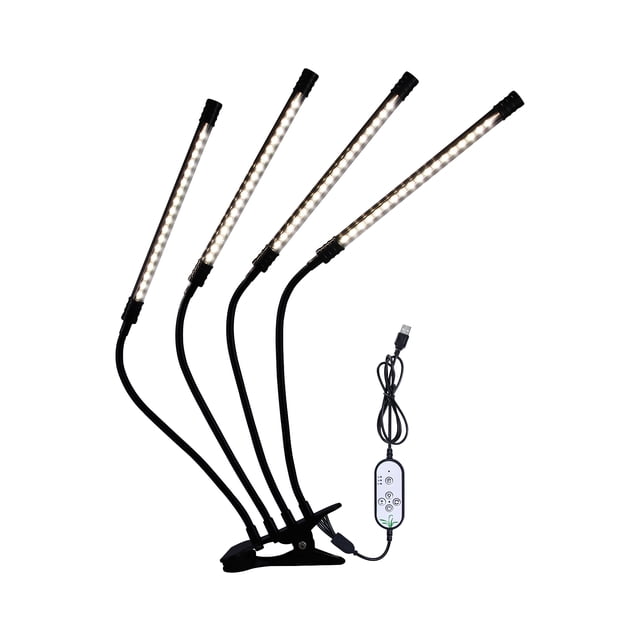 4 Head LED Grow Light Full Spectrum White Light 4/8/12H Timer 5 Brightness Leves Clip