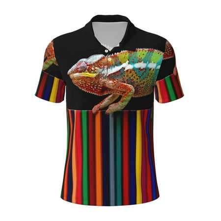 Cauagu Chameleon Panther On Colored Pencils Print Men s Polo Shirts Short-Sleeve Polo Shirts for Men Performance Golf Shirt Athletic Casual Collared T-Shirt-XX-Large