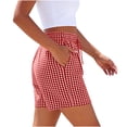 thumbnail image 5 of Binmer Women's Plaid Elastic High Waist Shorts with Pockets,Casual Loose Fit Summer Lounge Shorts Red,Women's Plus XXL, 5 of 6