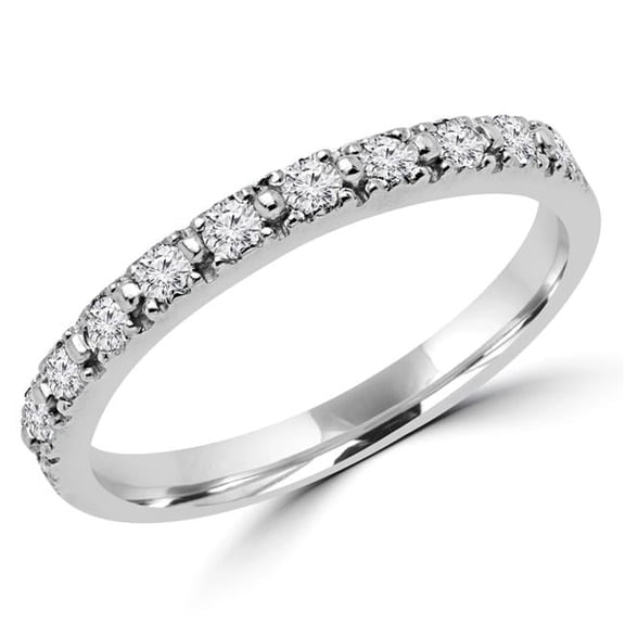 MD170320-6.75 0.25 CTW Round Diamond Semi-Eternity Wedding Band Ring in 14K White Gold, Size 6.75