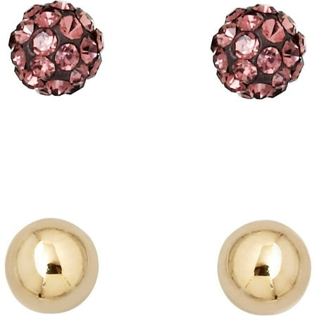 Luminesse 18kt Gold over Sterling Silver Plain and Purple Earrings Set made with Swarovski Elements