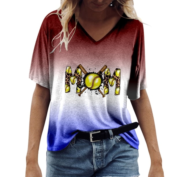 Gibobby Camisetas Mujer Manga Corta Camiseta suelta informal con cuello en V para mujer, blusa manga corta con estampado(Amarillo,G)