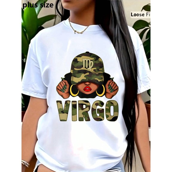 Women's Oversized T-Shirt, Short Sleeve Cotton Round Neck Top With Camo Character