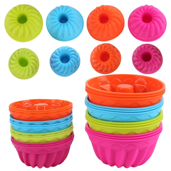 24 Pcs Silicone Donut Mold, 2 Sizes Mini Reusable Baking Cups 3.15"/2.56", Non-Stick, Heat Resistant Bakeware for Bagel, Muffin, Jello and Cake Baking