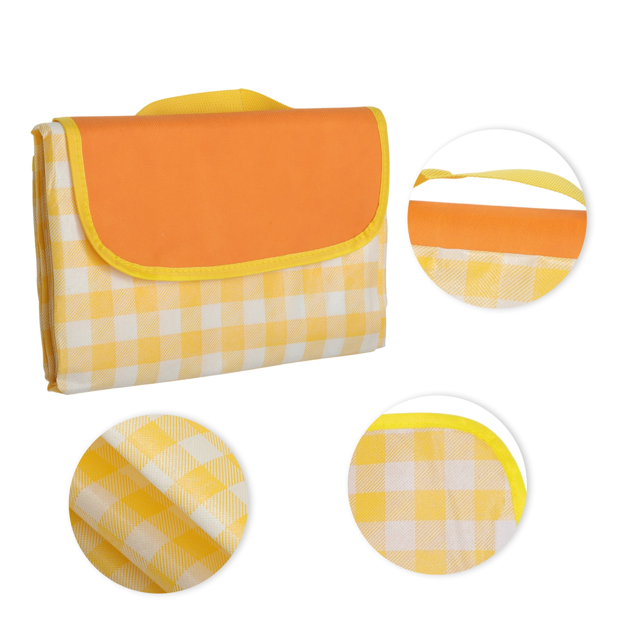 Unique Bargains Picnic Blanket Beach Mat Lightweight with Handle Yellow 150x100cm