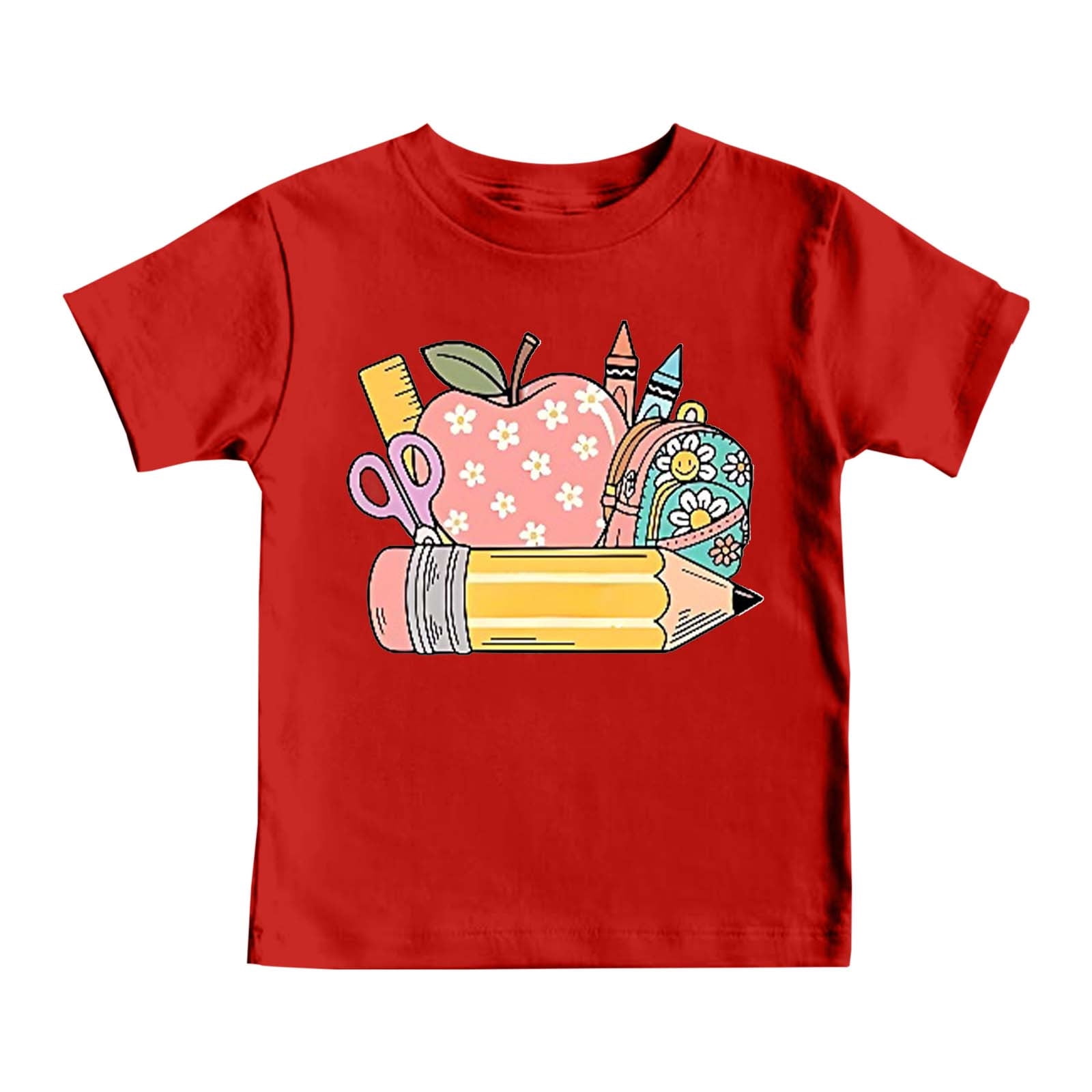 Petits Garçons de la Rentrée Hauts Graphiques Enfants T-Shirt à Manches Courtes Doux Chemise Décontractée Vêtements Tendance Rouge Taille 7-8T
