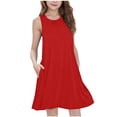 thumbnail image 3 of Piuwrlz Girls Casual Play Dresses Girl Summer Plain Dress Pocket Princess Skirts Red Size 7-8 Years, 3 of 9