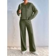 thumbnail image 6 of Womens Lounge Sets 2 Piece Matching Pajamas Fall Fashion Ribbed Knit Outfits Long Sleeve Casual Sweatsuits Green M, 6 of 8
