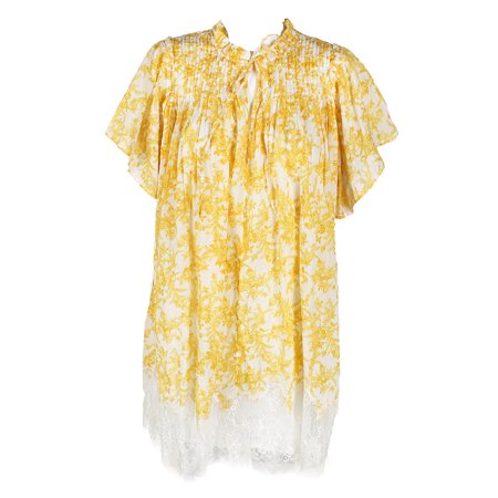 Free People Yellow White Short-Sleeve  Printed Marigold Lace-Hem Shift Dress