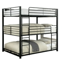 Industrial Style Full Triple Decker Bunk Bed with Ladder, Black- Saltoro Sherpi