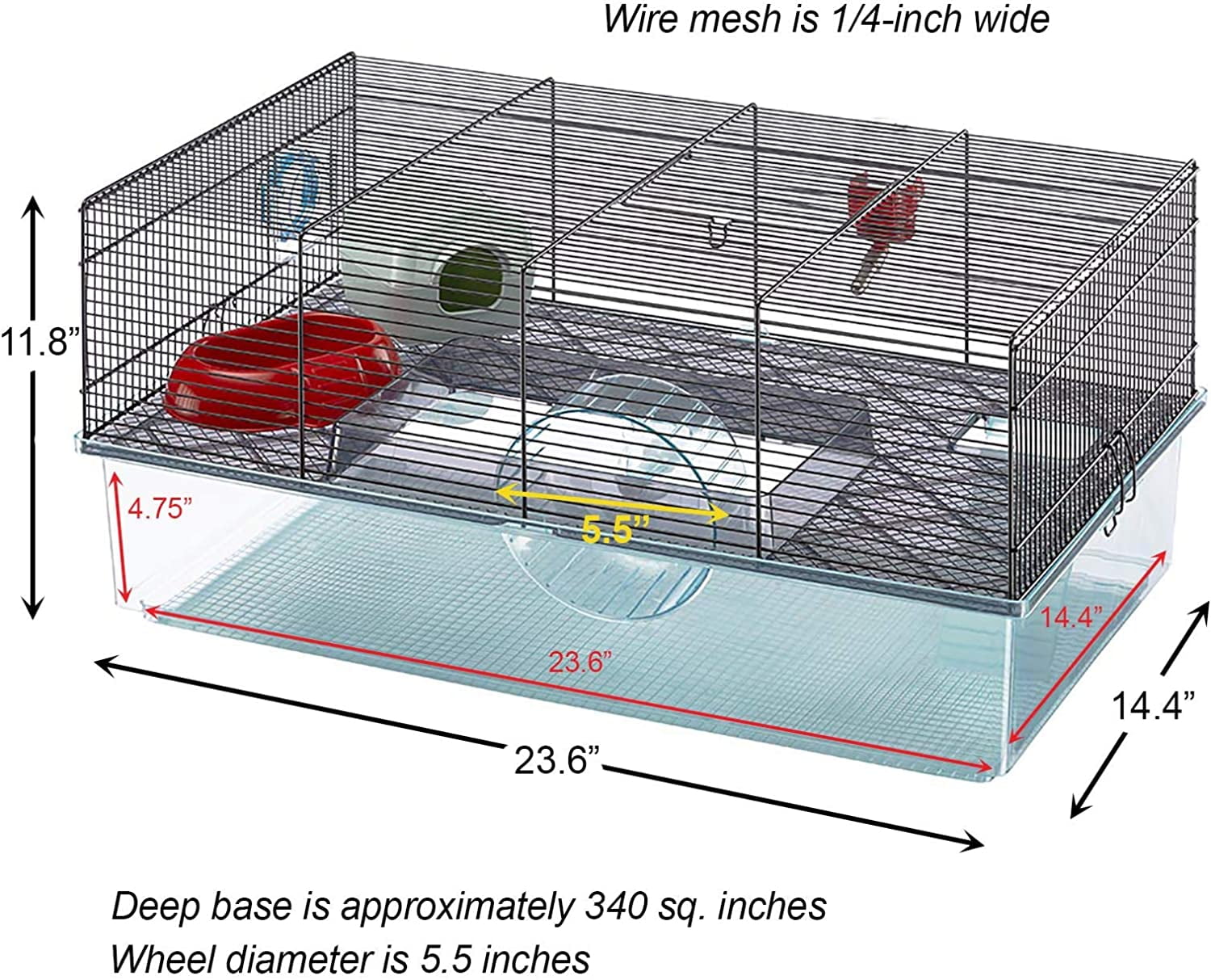 Favola Hamster Cage Includes Free Water Bottle, Exercise Wheel, Food Dish & Hamster Hide-Out Large Hamster Cage Measures 23.6L x 14.4W x 11.8H-Inches & Includes Manufacturer's Warranty - Walmart.com