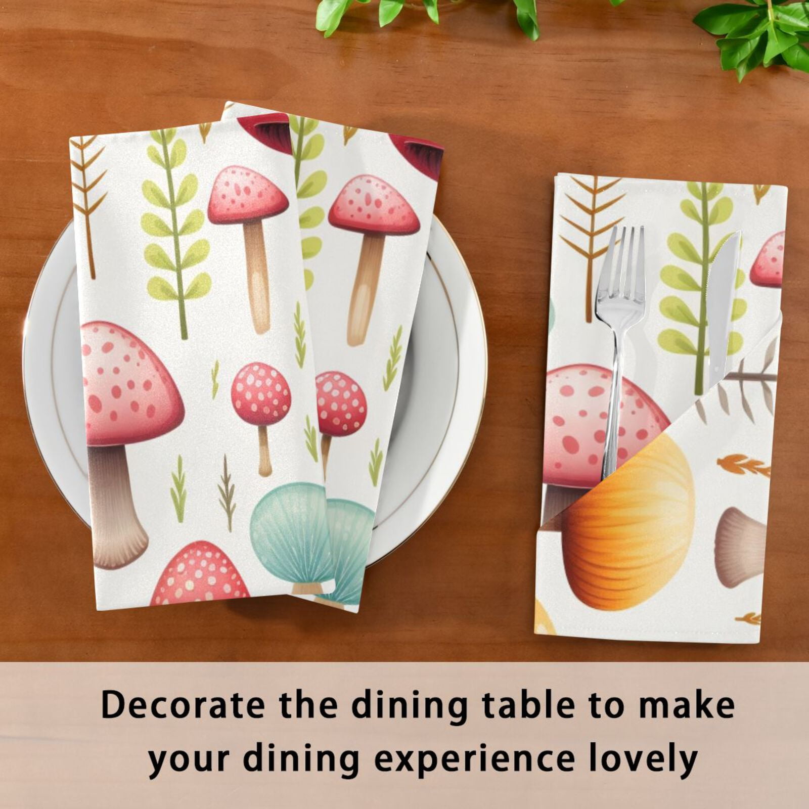 JSTEL Mushrooms Cloth Napkins Set of 6, 20x20 Inch Washable and Reusable Napkin for Decoupage Dinner Party Everyday Use