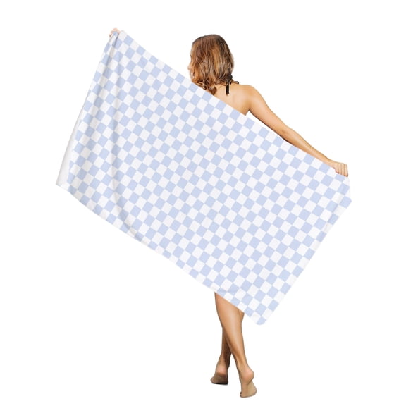 Beach Towel Blue Chessboard Bath Pool Towels Square Blocks Plaid Absorbent Beach Towel Soft Large Quick Dry Lightweight Camping Travel Sports Yoga Gym Swim Towels for Adult 35x70 Inch