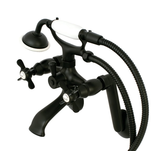Kingston Brass KS289MB Kingston Tub Wall Mount Clawfoot Tub Faucet with Hand Shower, Matte Black