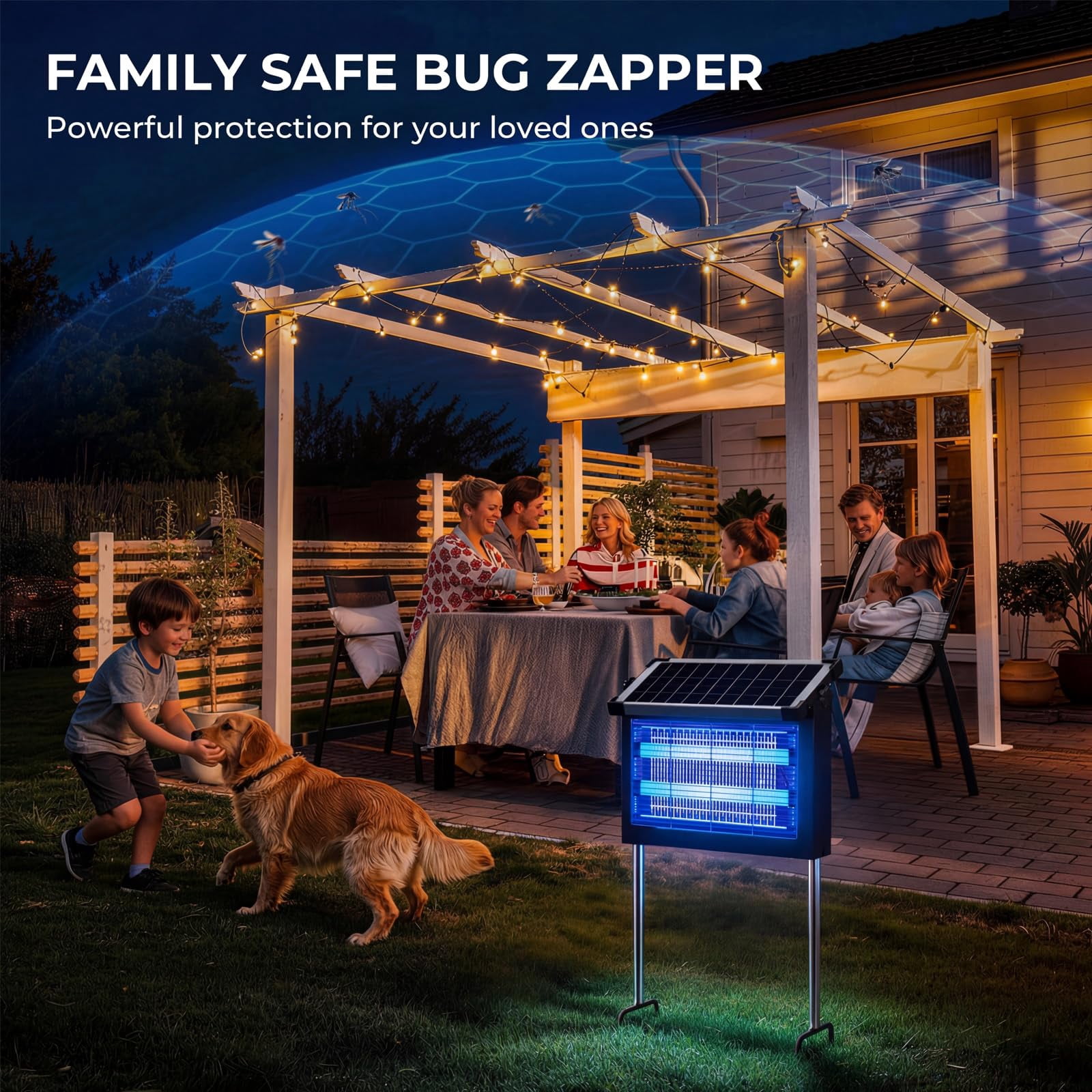 Solar Zapper Outdoor  4500v Waterproof Mosquito Usb Rechargeable 4000mah Fly Cordless With Auto On/off For Patio Backyard Garden Camping