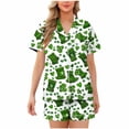 thumbnail image 1 of Camiseta de Manga Corta Y Pantalones Cortos para las Mujeres Tops de Impresión Casual con Cuello Turndown, Conjunto Corto de Verano Traje de Vacaciones, 1 of 6