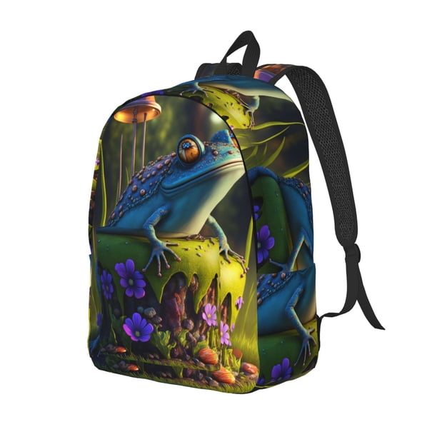 Balery Cute Blue Frog Mochila Clásica Impresa Básica para Viaje, Mochila Escolar Resistente al Agua, Mochila de Lona con Correas Ajustables-Medium
