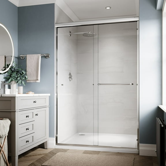 Sunny Shower Double Sliding Shower Doors 48" L x 72" H with 1/4" Clear Glass Door in Chrome Finish