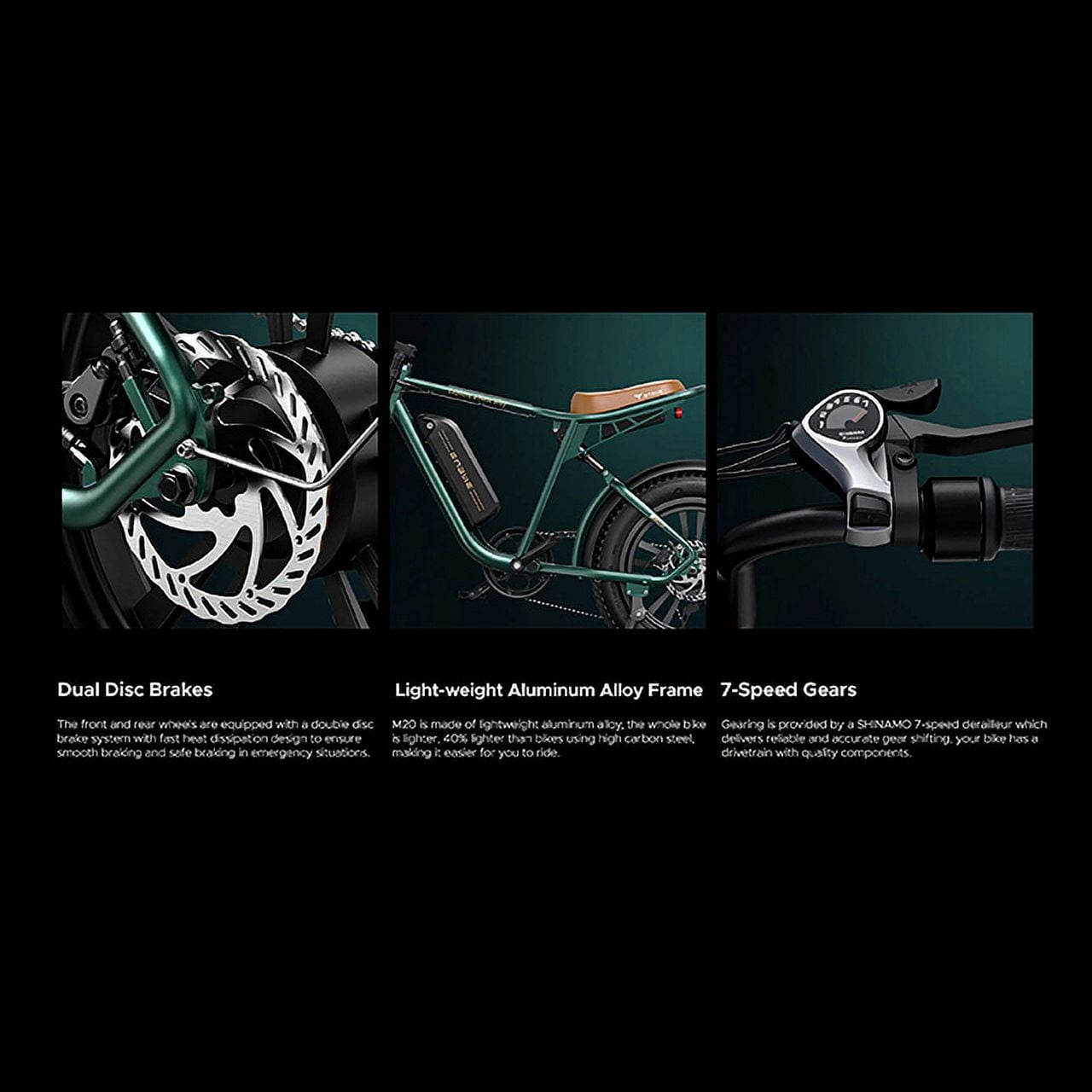 ENGWE M20 1000W Electric Bike for Adults,28mph Moped 20'' Fat Tire E-Mountain bike 48V13A,UL2849,Green