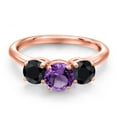 thumbnail image 3 of Gem Stone King 18K Rose Gold Plated Silver Purple Amethyst and Black Sapphire Engagement Ring for Women | 2.38 Cttw | Round 6MM | Gemstone February Birthstone | Size 9, 3 of 6
