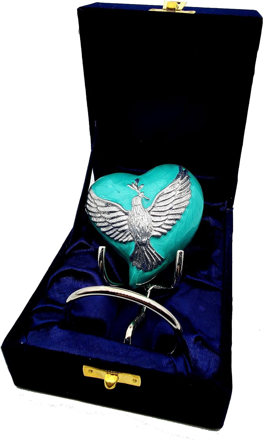 5MOONSUN5's Heart Sea Green Urn Keepsake Cremation Urn for Human pet Ashes with Bird engraved Urn Heart Shaped Perfect for Adults & Infants Honor Your Loved One. Comes with Brass Stand & Premium Box