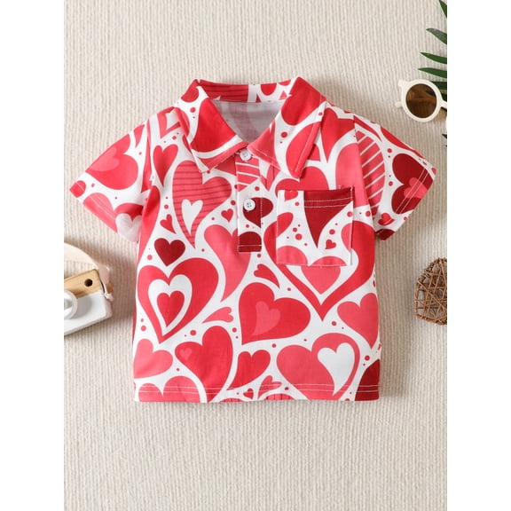 TSEXIEFOOFU Toddler Girls Boys Summer Casual Shirt Short Sleeve Heart/Rabbit/Clover Print Button Tops