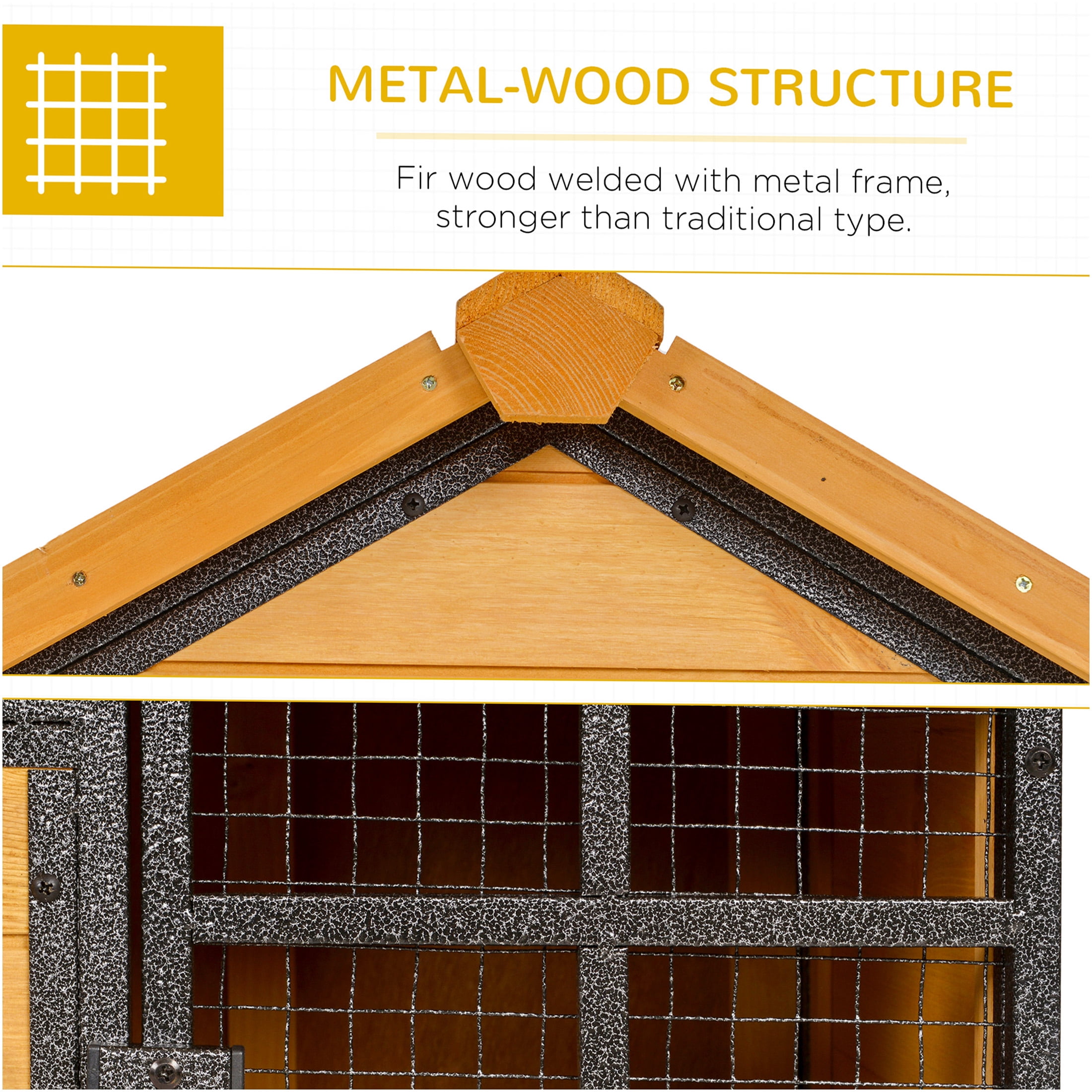 JERFIT Outdoor Rabbit Hutch with Ramp, 2-Level Wooden Bunny House with Waterproof Asphalt Roof, Removable Tray for Rabbits, Guinea Pigs, Chinchillas