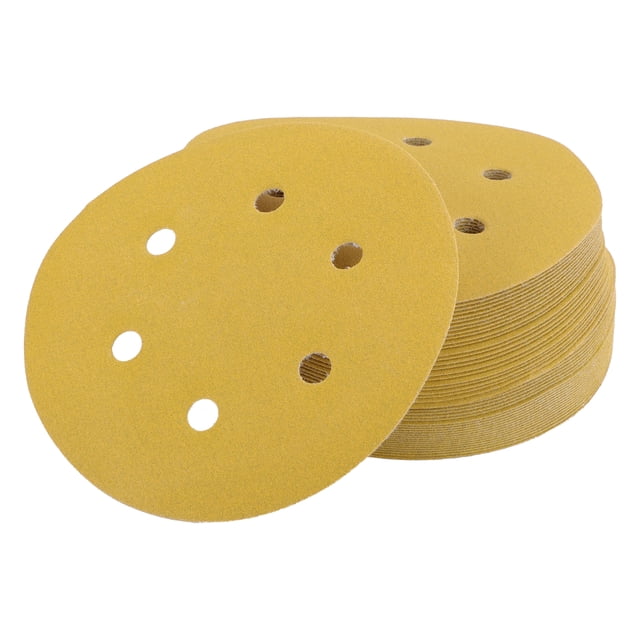 Unique Bargains 6 Inch 6 Hole Sanding Discs Round Hook and Loop Sandpaper 220 Grits - 50 PCS