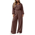 thumbnail image 3 of Zynoxe Womens Sweatsuits 2 Piece Set Comfort Drawstring Hooded Sweatshirt & Elastic High Waist Wide Leg Pants Suit Versatile Casual Track Suits Fashion Solid Color Suit Set with Pockets L, 3 of 10