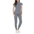 thumbnail image 4 of MLQIDK Womens Scrub Sets Plus Size Medical Uniforms Stretchy V Neck Scrub Pants and Tops Scrub Set Nursing Top Tall Scrubs Gray M, 4 of 5