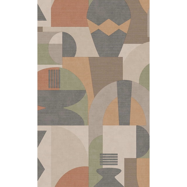 Khaki & Orange Middle Eastern Inspired Geometric Wallpaper R8416