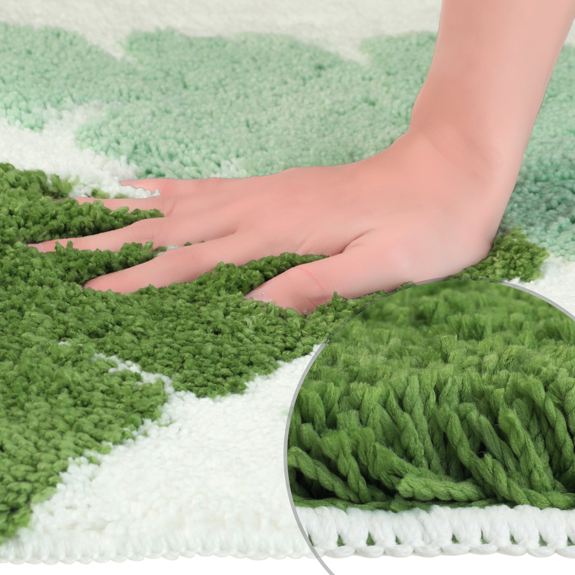 Unique Bargains Cute Leaf Pattern Bath Rug Boho Non Slip Bathroom Decor Washable Mat Green 20" x 32"