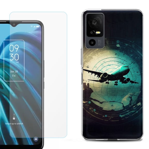OneToughShield ® for TCL 40 XE 5G Shockproof Fashion Phone Case, with Tempered Glass Screen Protector - Flight Tracker