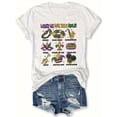 thumbnail image 2 of Camiseta de cuello redondo con estampado de Mardi Gras, camiseta informal de manga corta y cuello redondo para las cuatro estaciones, ropa de mujer, top deportivo de ocio, 2 of 7