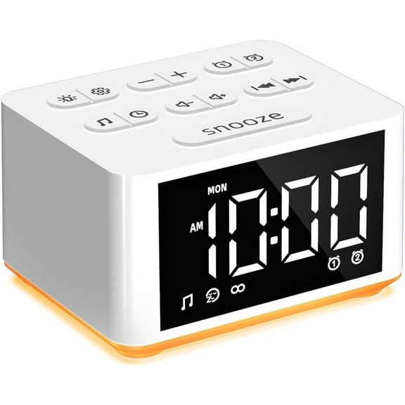 【3 in 1】 Sound Machine Dual Alarm Clock Night Light White Noise Machine 27 Sleeping Sounds for Adults Kids Precise 32 Level Volume Sleep Timer Memory Function Digital Clock with 30 Wake Up Sounds