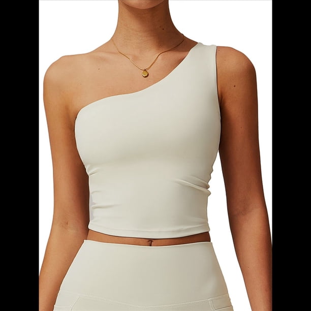 Camisetas Sin Mangas con un Solo Hombro para Mujer, Corte Entallado, Estilo Y2K Albaricoque L