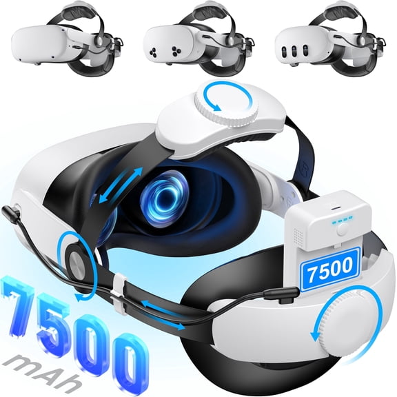 EUROA VR Head Strap for Meta Quest 3S/3/2 VR Headset with 7500mAh Rechargeable Battery