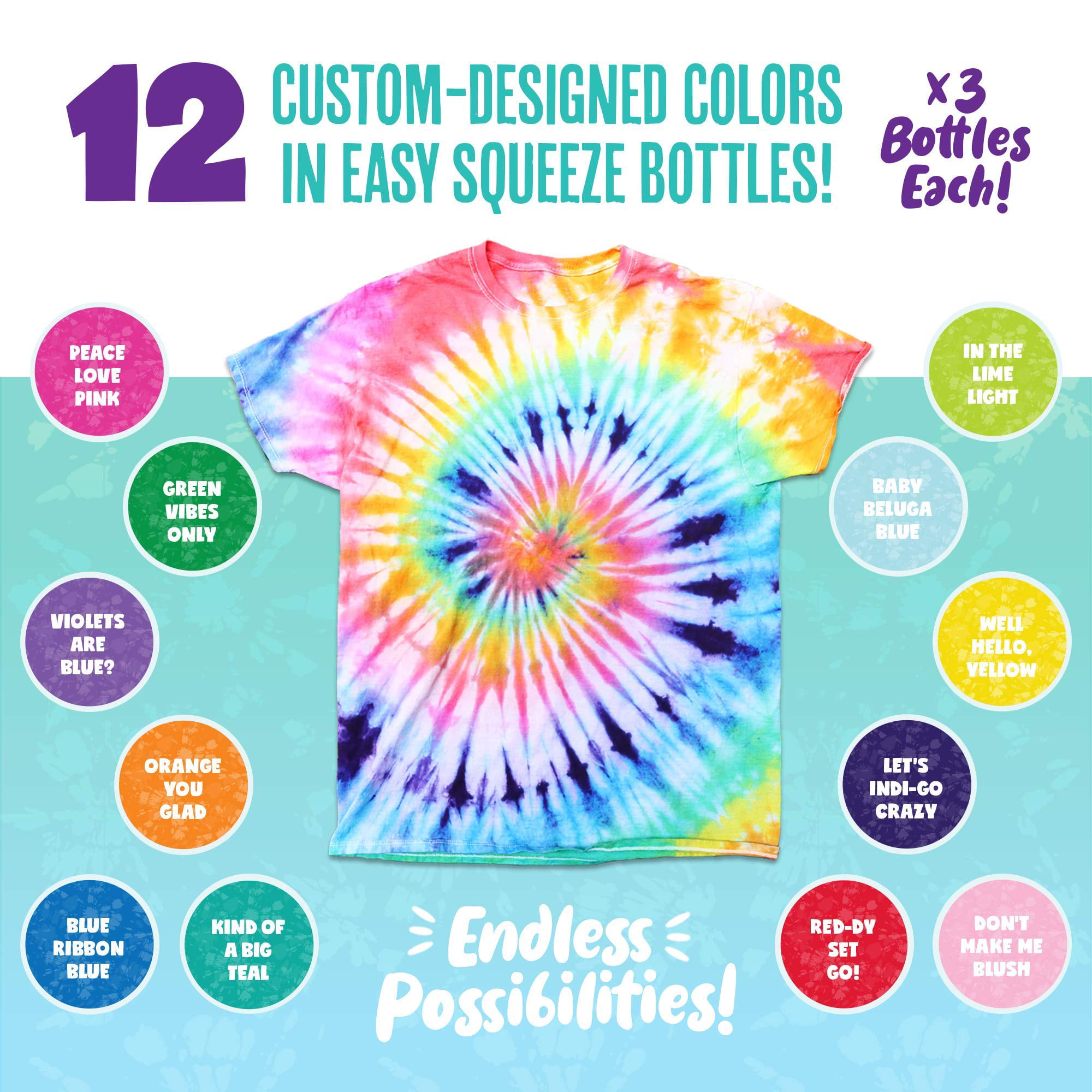Lifehacks Tie Dye Kit for Kids and Adults – 12 Vibrant Colors Tye Dye Kit for Clothing, Craft Fabric Textile Project, Non-Toxic Tie Dye Set for