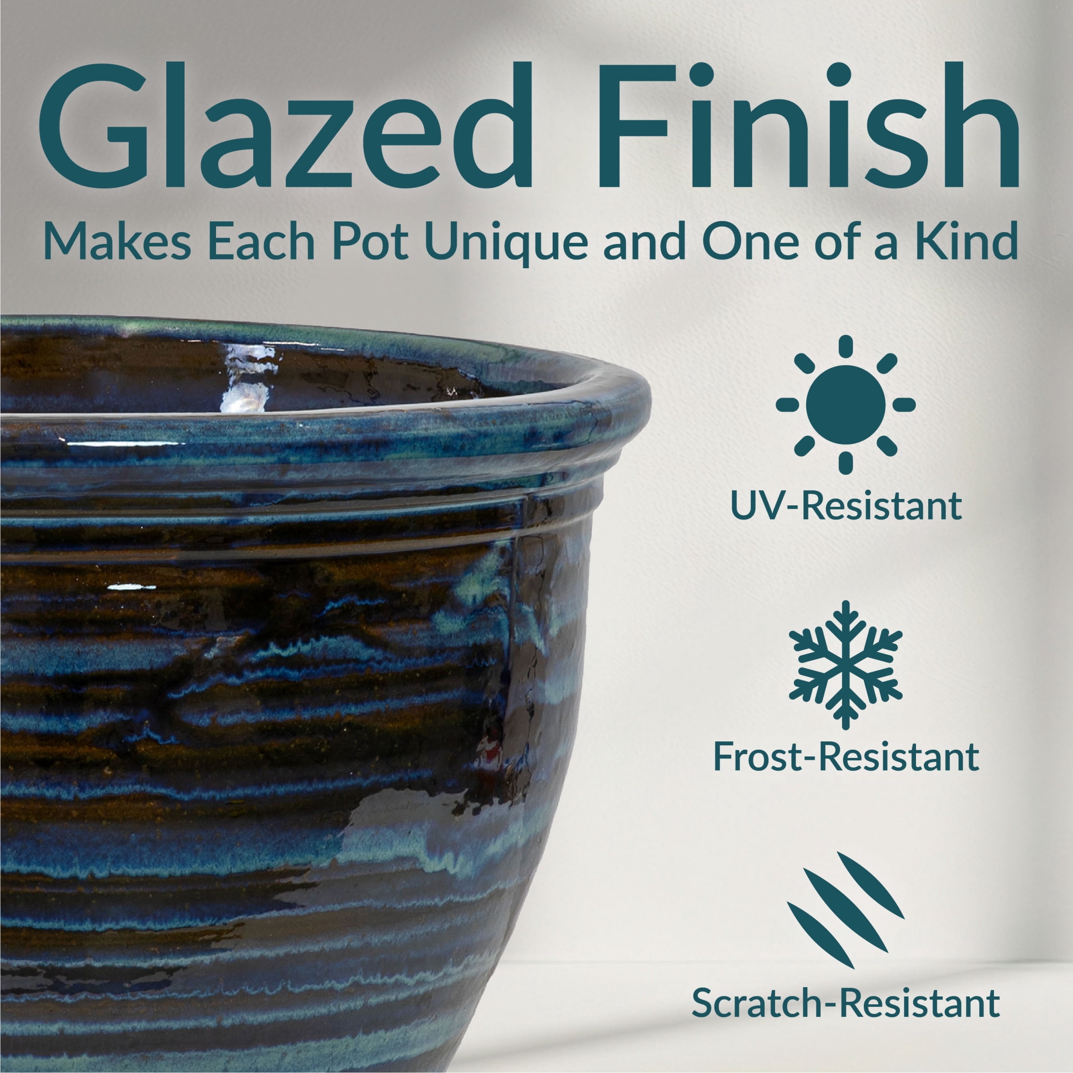 Sunnydaze Studio 18.5" x 18.5" x 15" Round Galaxy Blue Ceramic Outdoor Planter