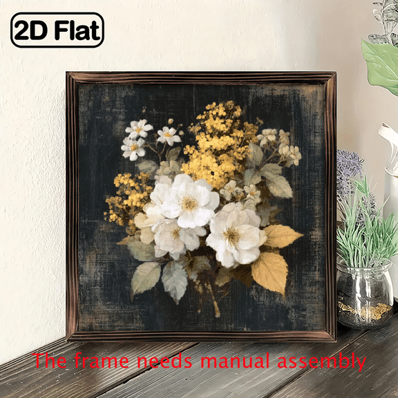 2D Flat - 1pc Summer Floral Wall Vintage Hydrangea Foliage Artwork with Recycled Wood Frame, Home Decor for Living Room, Kitchen, Bedroom, Bathroom, Natural Style, 8x8 Inch Decorative Signs Plaqu
