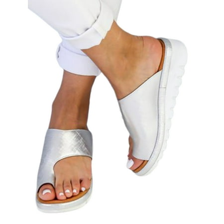 

Tenmix Ladies Wedge Sandals Backless Slides Slip On Slide Sandal Summer Shoe Women Comfort Non-Slip Casual Shoes Silver 7.5
